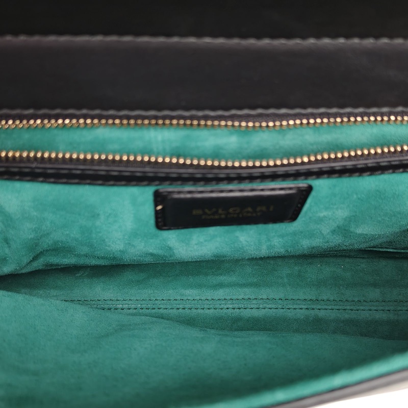 BVLGARI 黑色牛皮蛇皮雙翻蓋手提包/-4