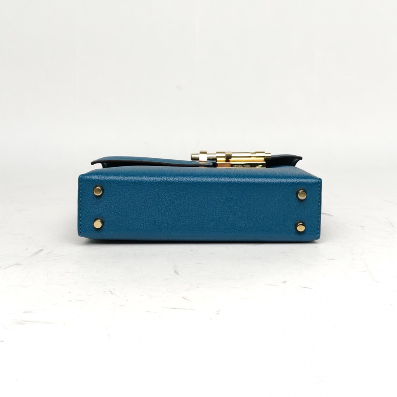 HERMES Verrou手槍包插銷包17博斯普魯斯綠山羊皮D刻金扣肩背包-3