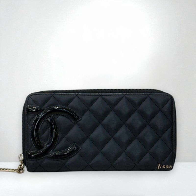 JS1325-CHANEL 黑牛皮康朋拉鍊長夾-0