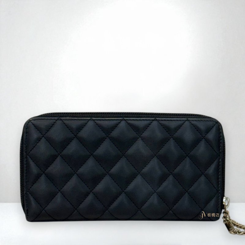 JS1325-CHANEL 黑牛皮康朋拉鍊長夾-3