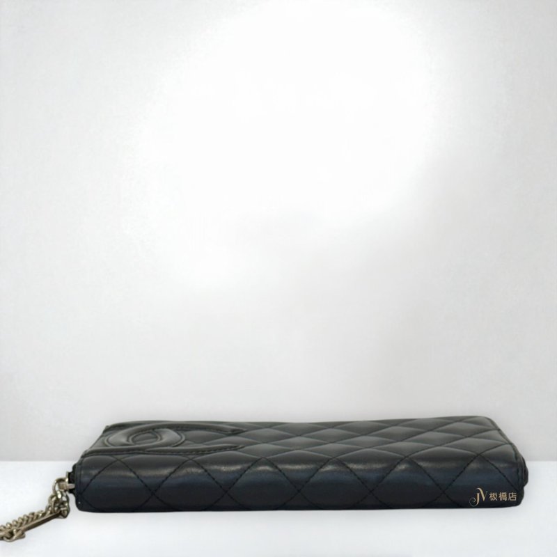 JS1325-CHANEL 黑牛皮康朋拉鍊長夾-4