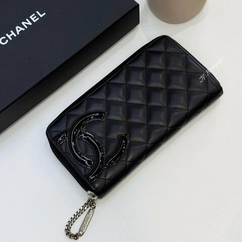 JS1325-CHANEL 黑牛皮康朋拉鍊長夾