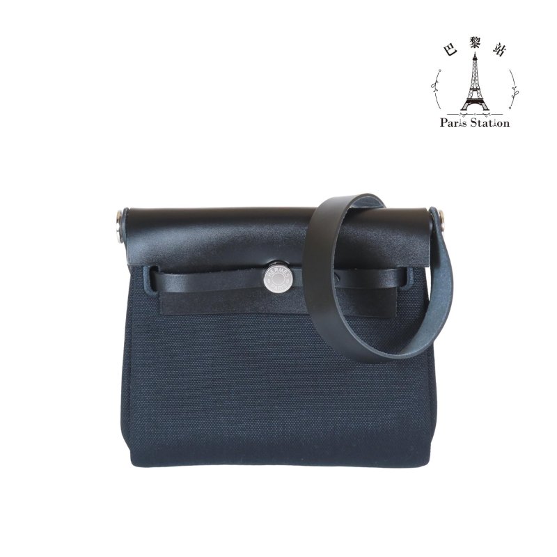 【巴黎站二手名牌專賣店】＊全新現貨＊HERMES 愛馬仕 真品＊K刻MINI HERBAG黑色帆布銀釦斜背包-0