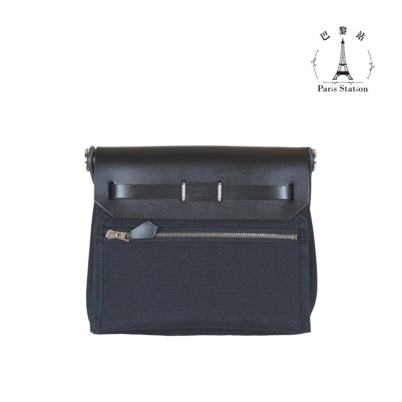 【巴黎站二手名牌專賣店】＊全新現貨＊HERMES 愛馬仕 真品＊K刻MINI HERBAG黑色帆布銀釦斜背包-1
