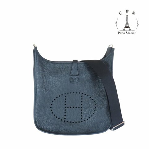 【巴黎站二手名牌專賣店】＊全新現貨＊HERMES 愛馬仕 真品＊K刻Evelyne 29 黑皮革銀釦肩背斜背包