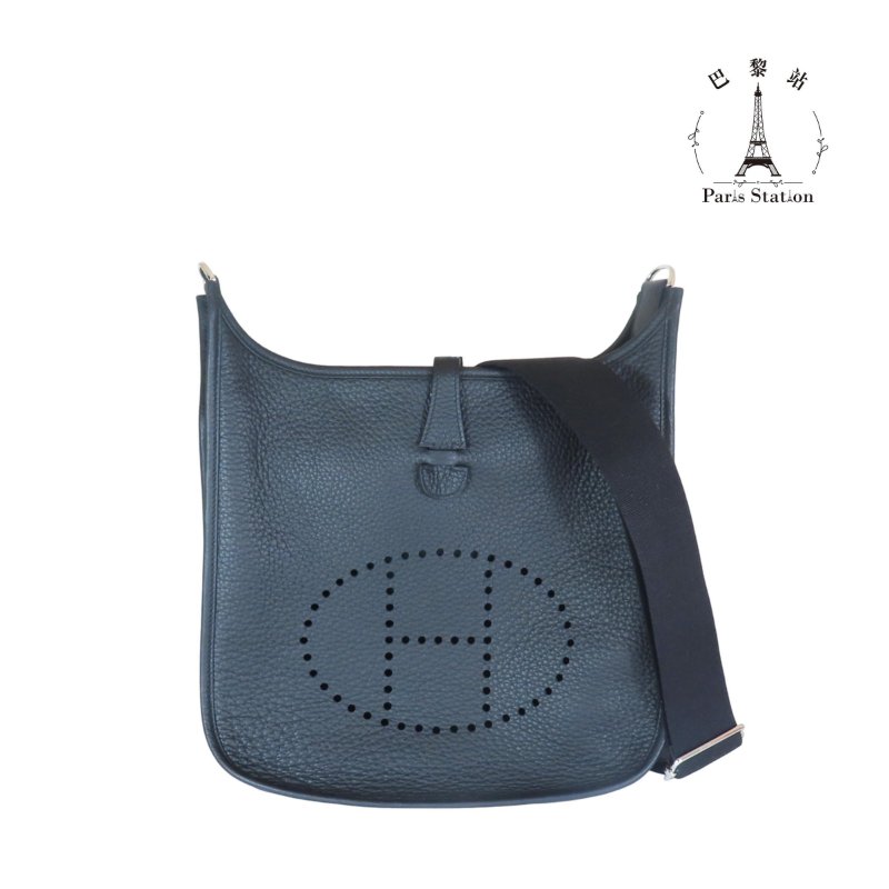 【巴黎站二手名牌專賣店】＊全新現貨＊HERMES 愛馬仕 真品＊K刻Evelyne 29 黑皮革銀釦肩背斜背包-0