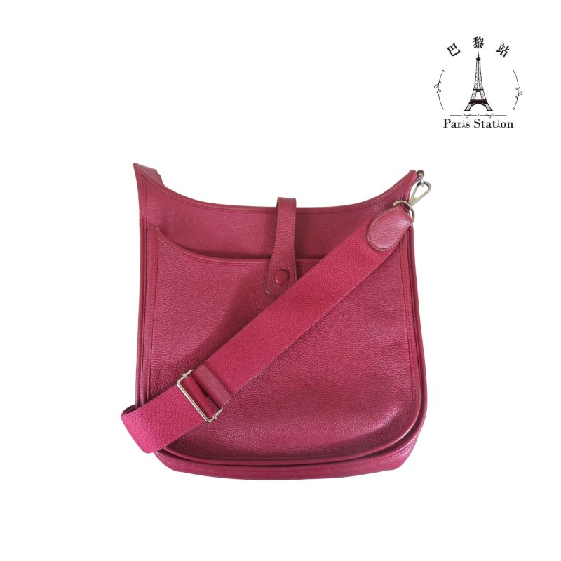 【巴黎站二手名牌專賣店】＊現貨＊HERMES 愛馬仕 真品＊🄾刻Evelyne 29 酒紅色皮革銀釦肩背斜背包-1