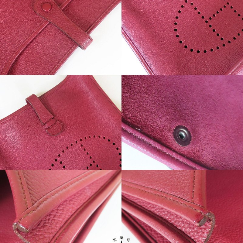 【巴黎站二手名牌專賣店】＊現貨＊HERMES 愛馬仕 真品＊🄾刻Evelyne 29 酒紅色皮革銀釦肩背斜背包-5