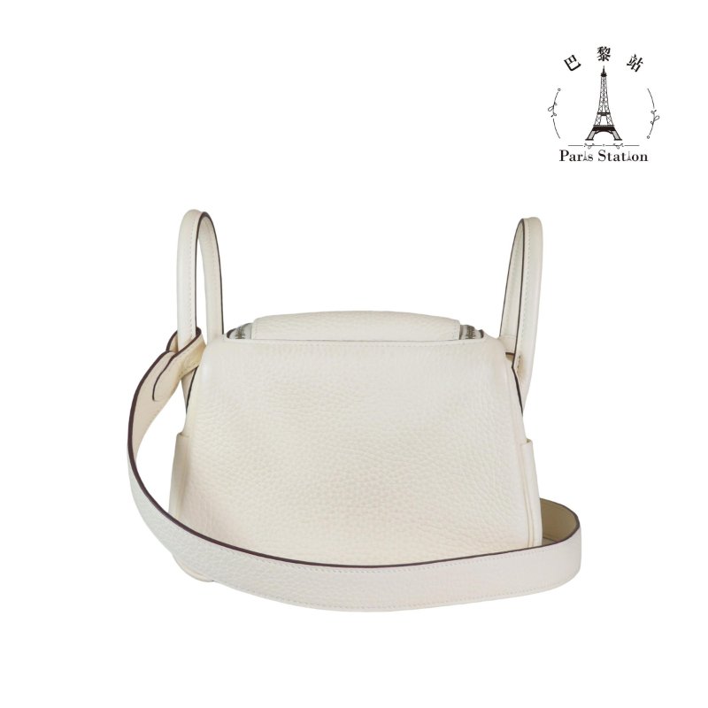 【巴黎站二手名牌專賣店】＊現貨＊HERMES 愛馬仕 真品＊W刻奶昔白銀釦MINI LINDY手提肩背包-1