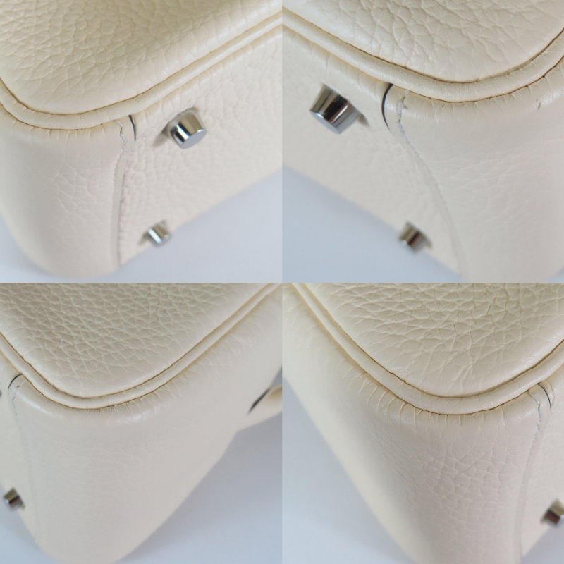 【巴黎站二手名牌專賣店】＊現貨＊HERMES 愛馬仕 真品＊W刻奶昔白銀釦MINI LINDY手提肩背包-4