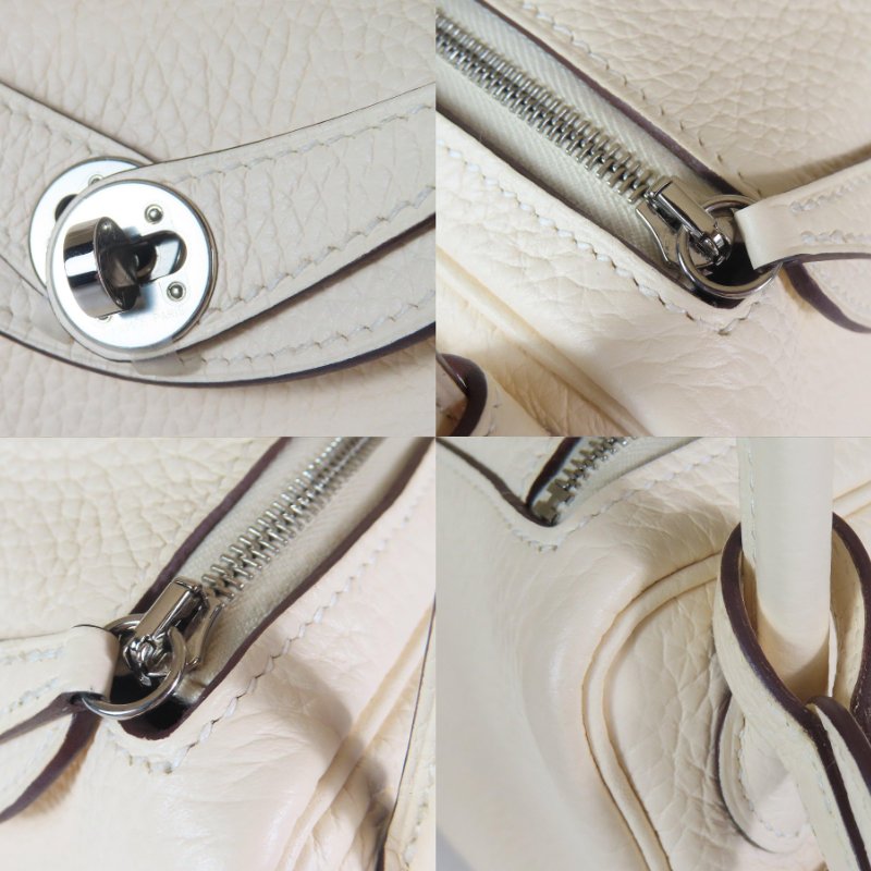 【巴黎站二手名牌專賣店】＊現貨＊HERMES 愛馬仕 真品＊W刻奶昔白銀釦MINI LINDY手提肩背包-5