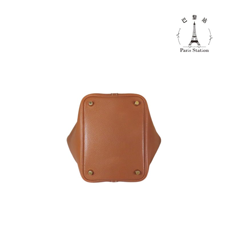 【巴黎站二手名牌專賣店】＊現貨＊HERMES 愛馬仕 真品＊A刻 PICOTIN 18 GOLD棕皮革金釦手提包 菜籃子-2