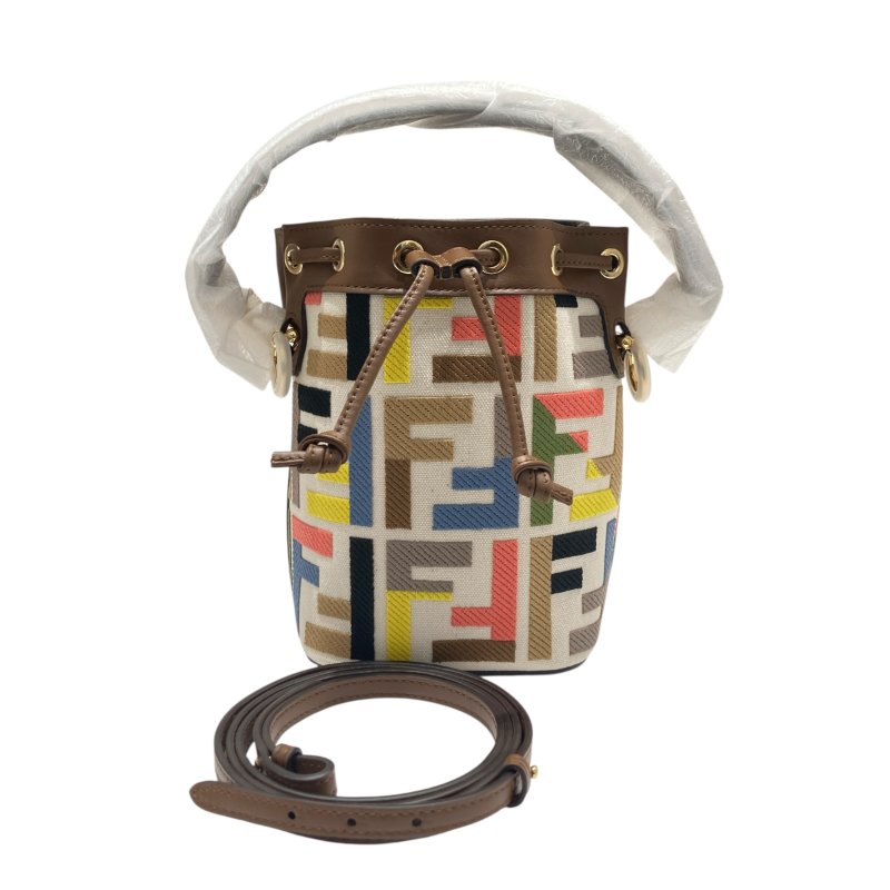 FENDI 芬迪 8BS093 MON TRESOR 老花水桶斜背包 皮革 白底多色 金釦-0