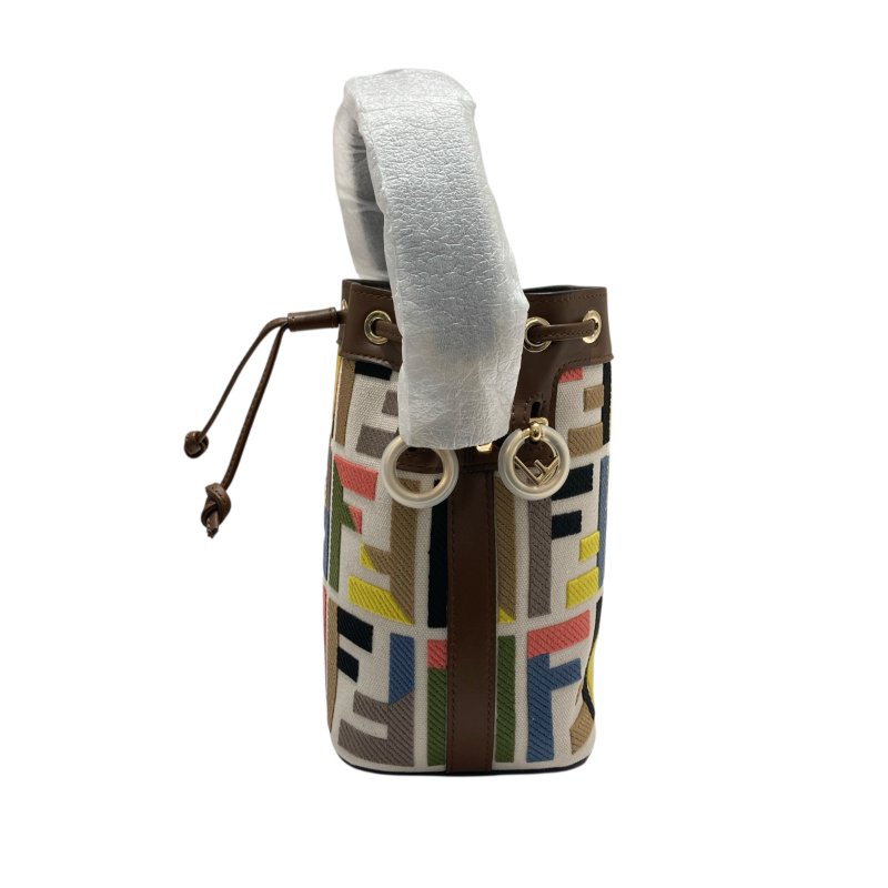 FENDI 芬迪 8BS093 MON TRESOR 老花水桶斜背包 皮革 白底多色 金釦-3