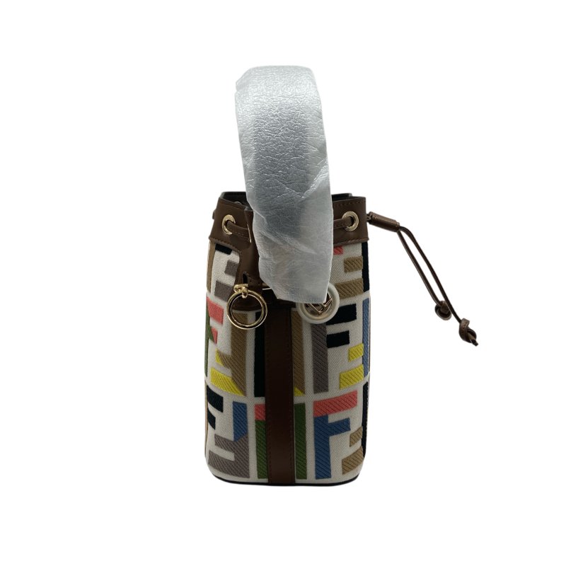 FENDI 芬迪 8BS093 MON TRESOR 老花水桶斜背包 皮革 白底多色 金釦-4