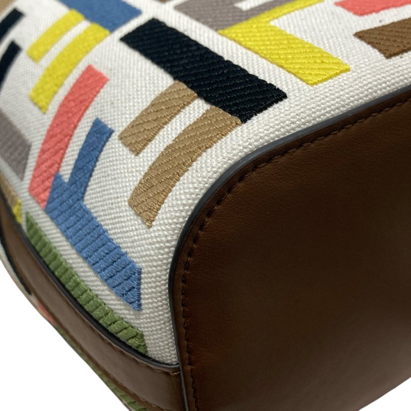 FENDI 芬迪 8BS093 MON TRESOR 老花水桶斜背包 皮革 白底多色 金釦-7