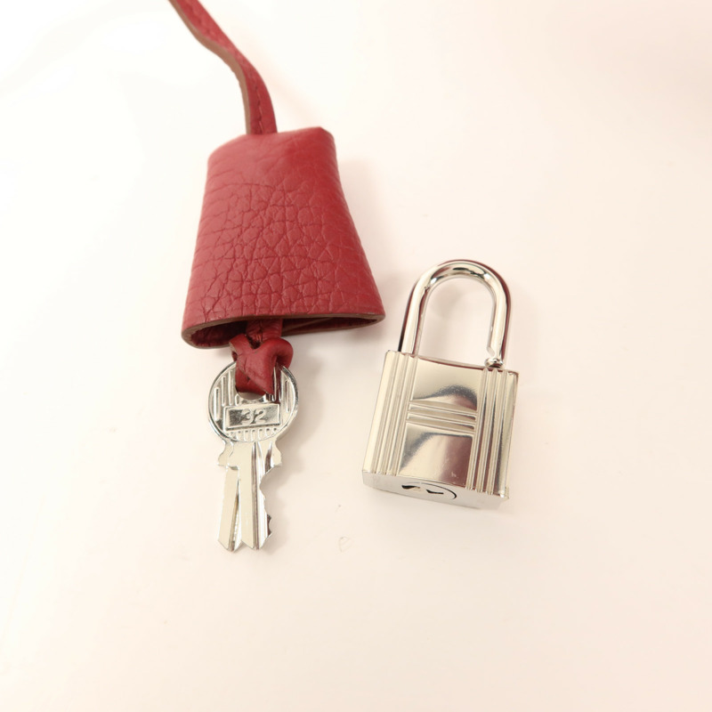 HERMES Clemence皮革Victoria銀扣手挽袋Rubis-11