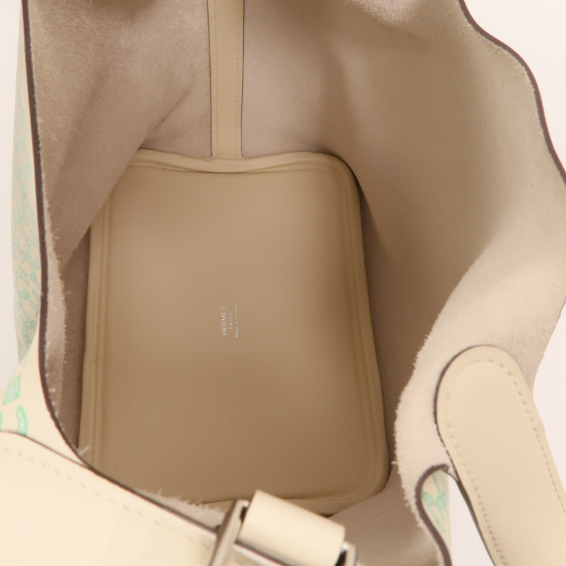 HERMES Swift皮革Picotin PM Lucky Daisy銀扣肩背袋Nata/Vert Comics-4