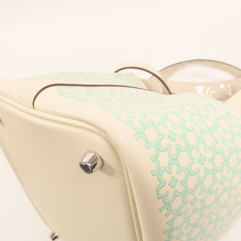 HERMES Swift皮革Picotin PM Lucky Daisy銀扣肩背袋Nata/Vert Comics-9