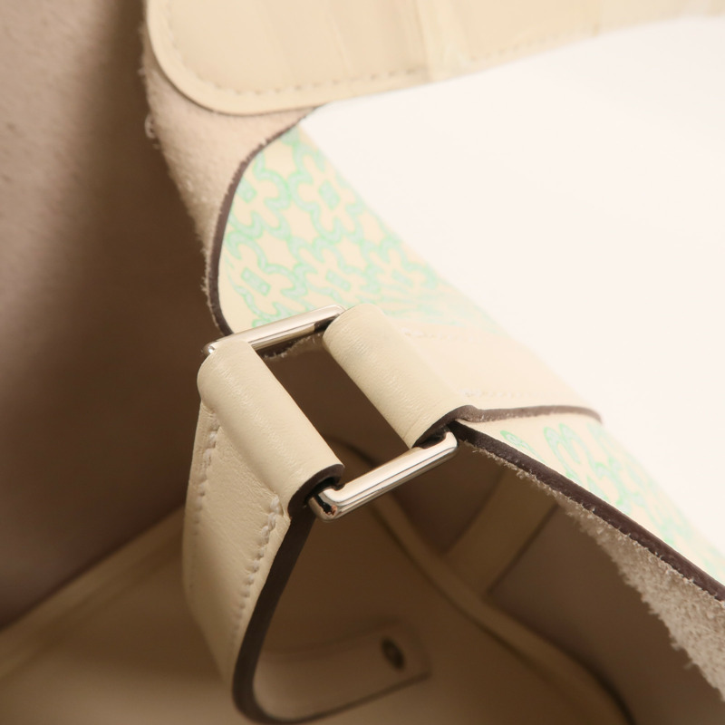 HERMES Swift皮革Picotin PM Lucky Daisy銀扣肩背袋Nata/Vert Comics-14