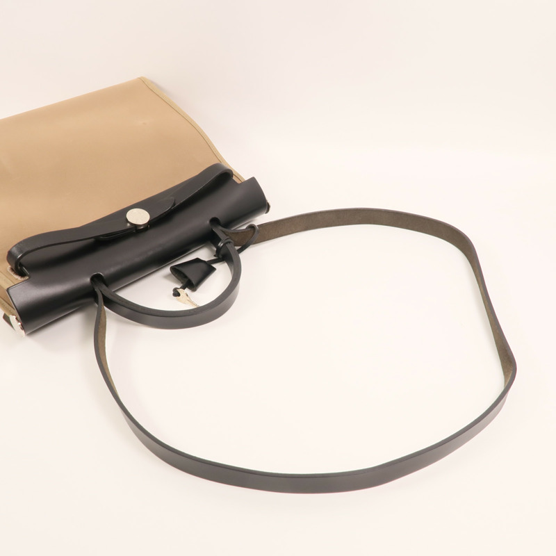 HERMES 帆布Herbag PM銀扣手挽肩背兩用袋Etoupe-7