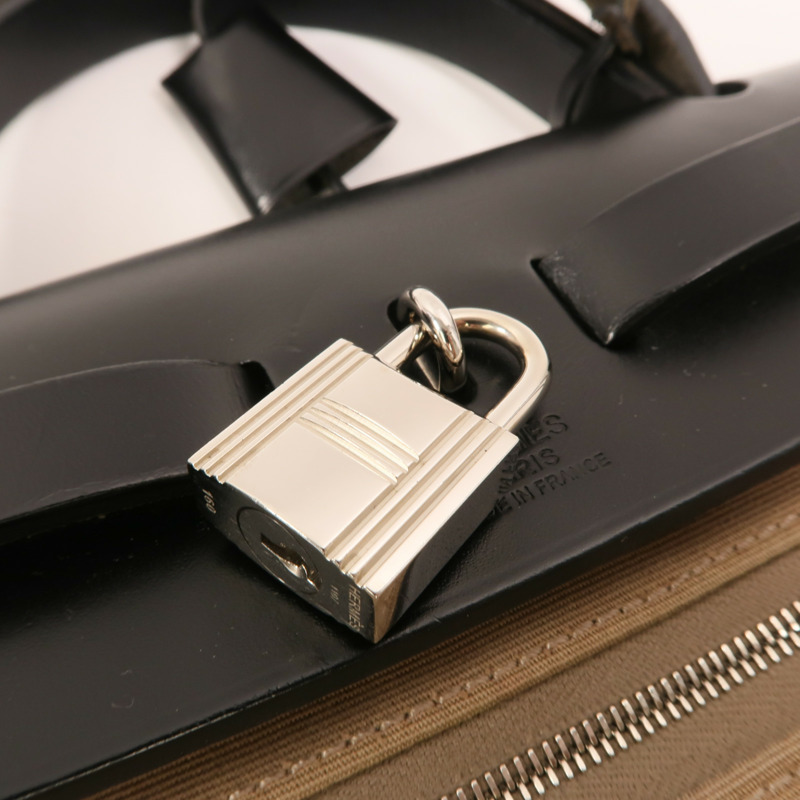 HERMES 帆布Herbag PM銀扣手挽肩背兩用袋Etoupe-11