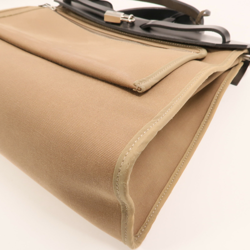 HERMES 帆布Herbag PM銀扣手挽肩背兩用袋Etoupe-16