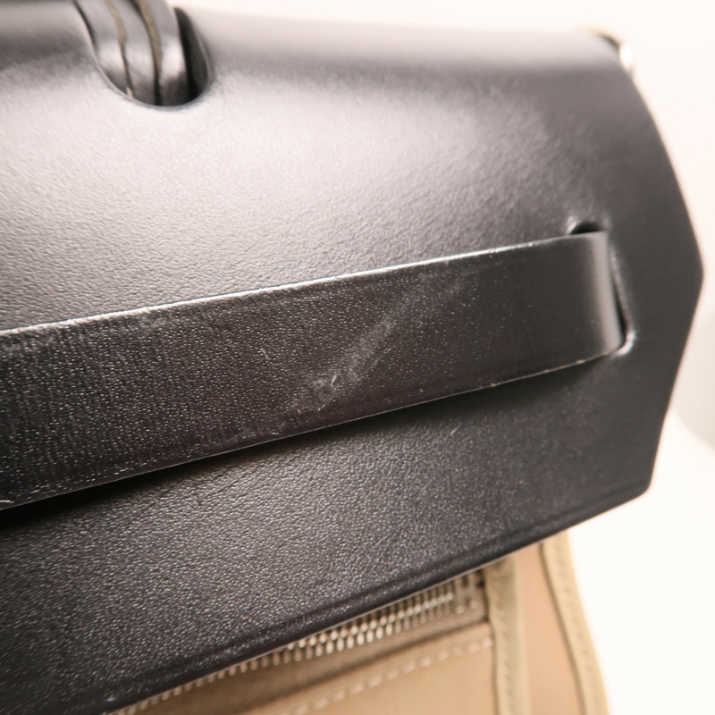 HERMES 帆布Herbag PM銀扣手挽肩背兩用袋Etoupe-19