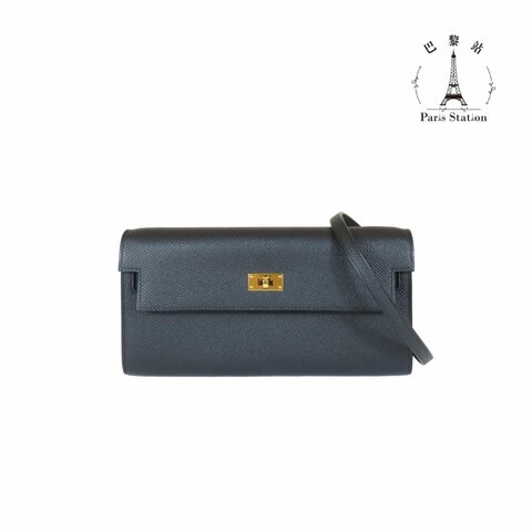 【巴黎站二手名牌專賣店】＊現貨＊HERMES 愛馬仕 真品＊W刻黑皮革金釦Kelly To Go 錢包