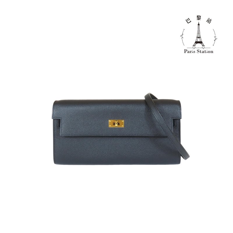 【巴黎站二手名牌專賣店】*現貨*HERMES 愛馬仕 真品*W刻黑皮革金釦Kelly To Go 錢包-0