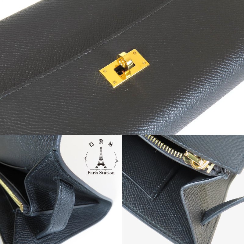 【巴黎站二手名牌專賣店】*現貨*HERMES 愛馬仕 真品*W刻黑皮革金釦Kelly To Go 錢包-6
