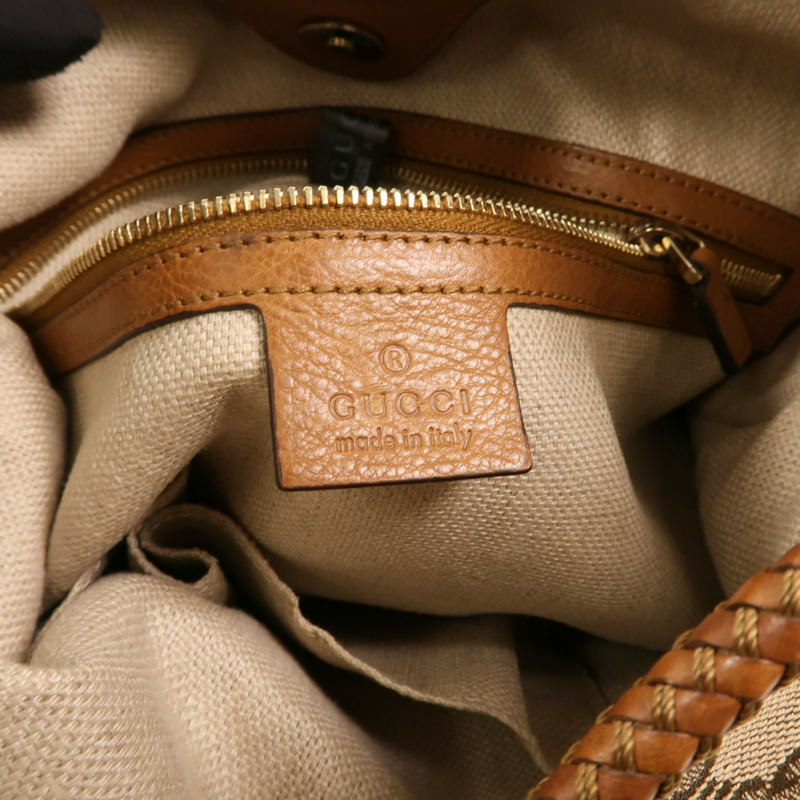 GUCCI 帆布Marrkech GG Hobo金扣肩背袋-5