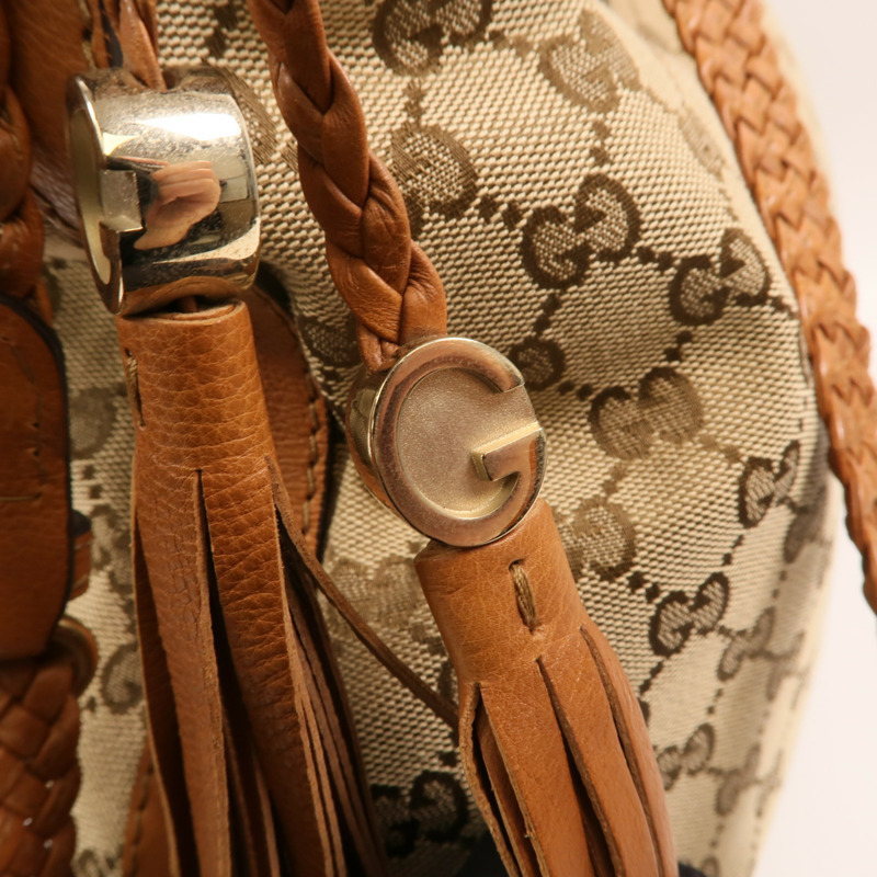 GUCCI 帆布Marrkech GG Hobo金扣肩背袋-9