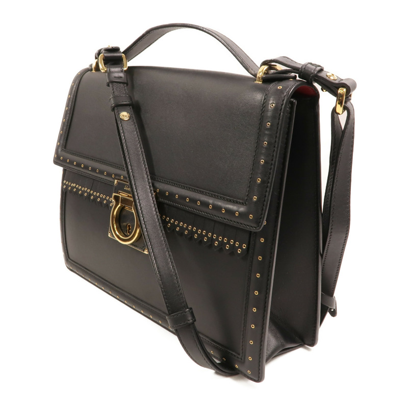Salvatore Ferragamo 牛皮皮革Shoulder Bag金扣手挽肩背兩用袋-2