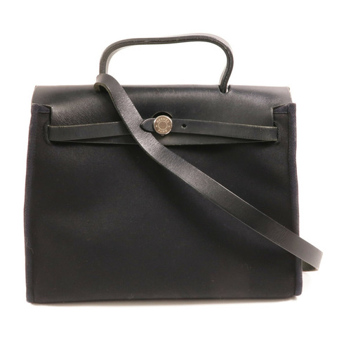 HERMES 帆布Herbag 31銀扣手挽肩背兩用袋Noir