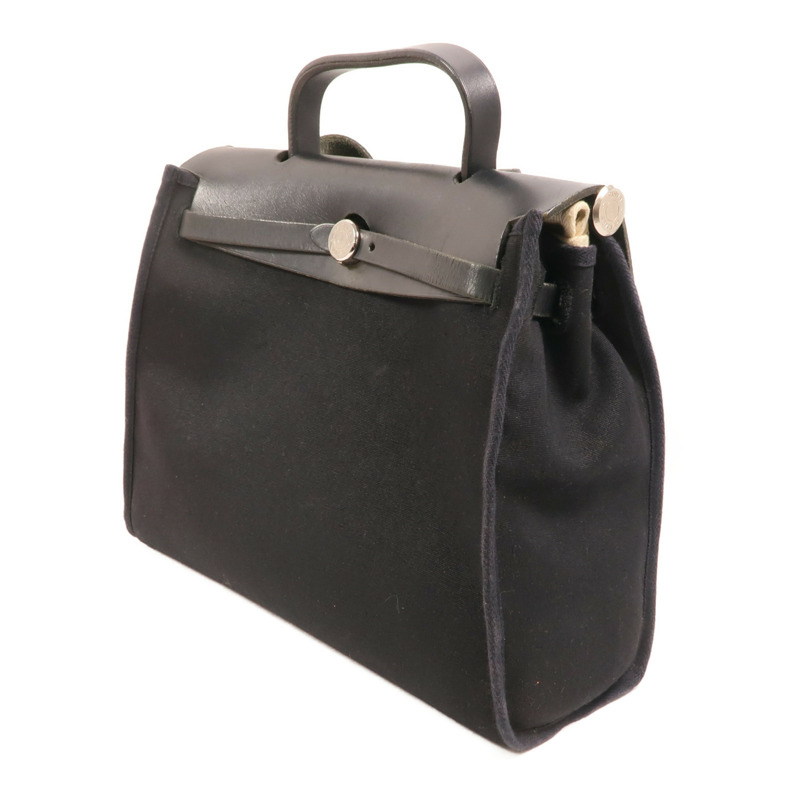 HERMES 帆布Herbag 31銀扣手挽肩背兩用袋Noir-2