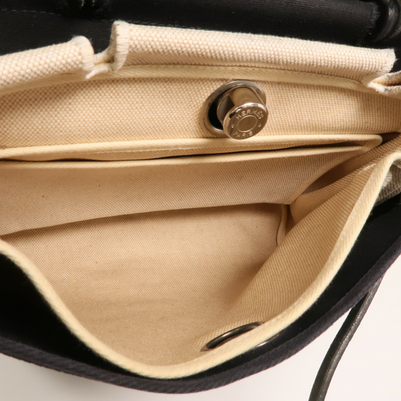 HERMES 帆布Herbag 31銀扣手挽肩背兩用袋Noir-4