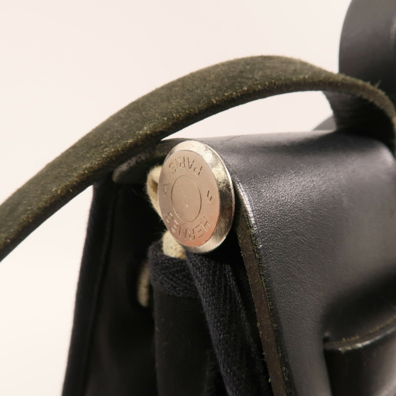HERMES 帆布Herbag 31銀扣手挽肩背兩用袋Noir-14