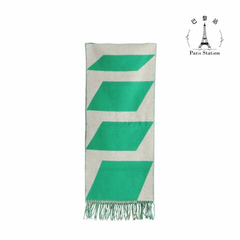 【巴黎站二手名牌專賣店】＊現貨＊HERMES 愛馬仕 真品＊綠/灰色喀什米爾羊絨流蘇圍巾 披肩140CM