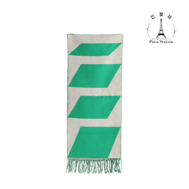 【巴黎站二手名牌專賣店】＊現貨＊HERMES 愛馬仕 真品＊綠/灰色喀什米爾羊絨流蘇圍巾 披肩140CM-4