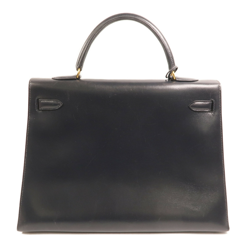 HERMES Box Calf皮革Kelly 35金扣手挽肩背兩用袋Noir-1