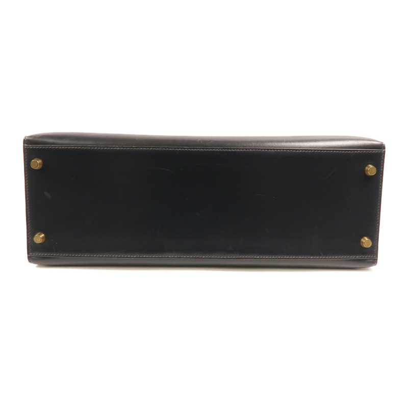 HERMES Box Calf皮革Kelly 35金扣手挽肩背兩用袋Noir-3