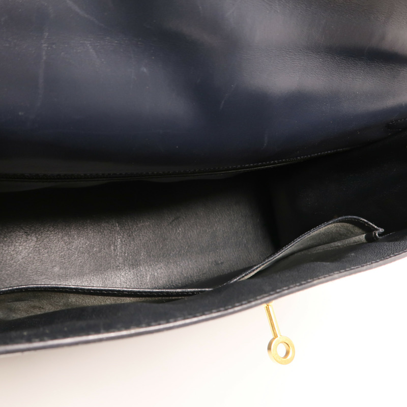 HERMES Box Calf皮革Kelly 35金扣手挽肩背兩用袋Noir-4