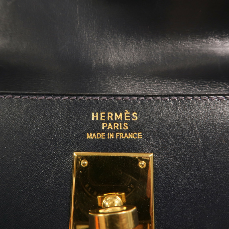 HERMES Box Calf皮革Kelly 35金扣手挽肩背兩用袋Noir-5