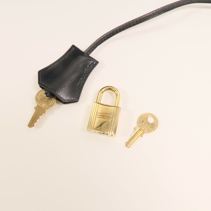 HERMES Box Calf皮革Kelly 35金扣手挽肩背兩用袋Noir-10