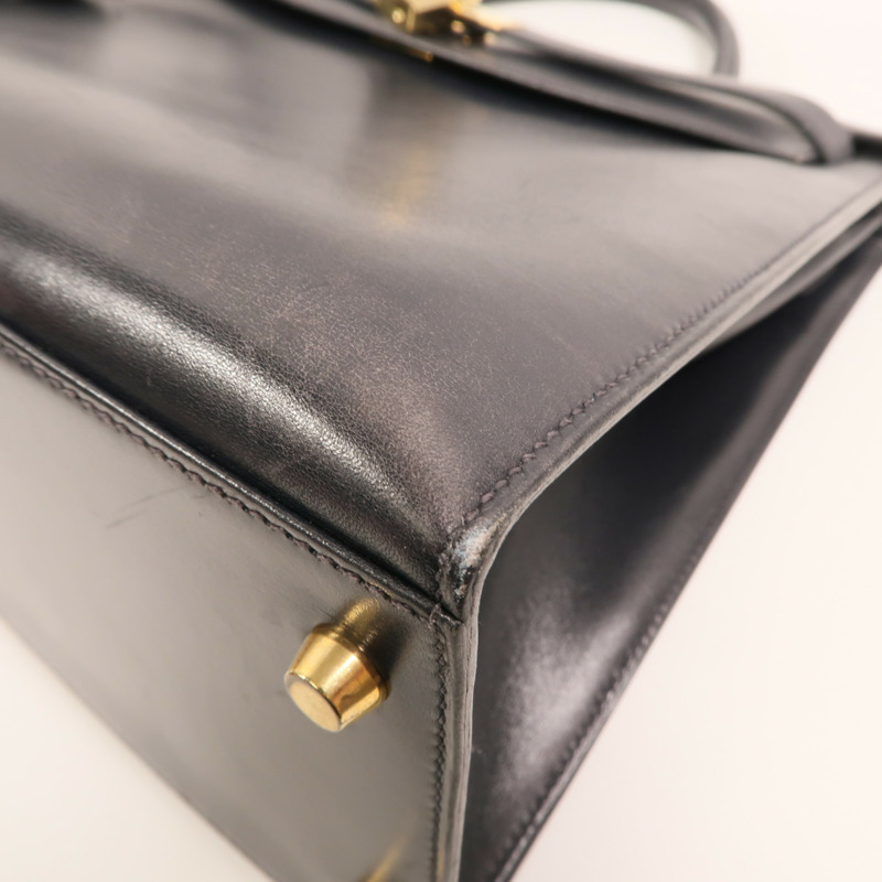HERMES Box Calf皮革Kelly 35金扣手挽肩背兩用袋Noir-11