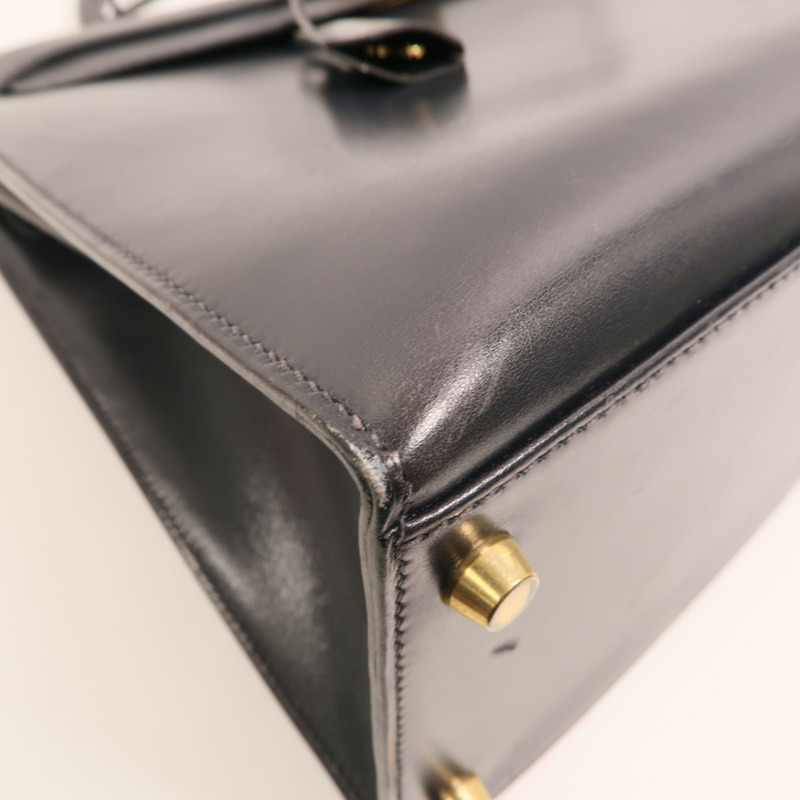 HERMES Box Calf皮革Kelly 35金扣手挽肩背兩用袋Noir-12