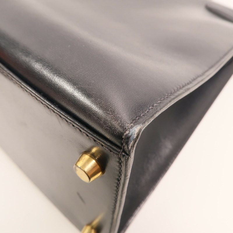 HERMES Box Calf皮革Kelly 35金扣手挽肩背兩用袋Noir-13