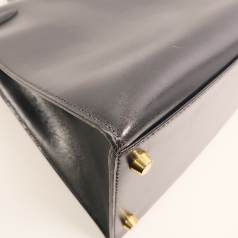 HERMES Box Calf皮革Kelly 35金扣手挽肩背兩用袋Noir-14