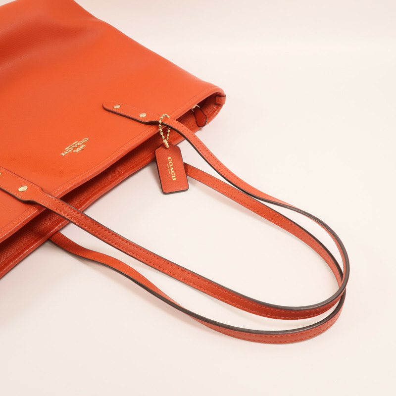 COACH 牛皮皮革Tote Bag金扣手挽袋-7